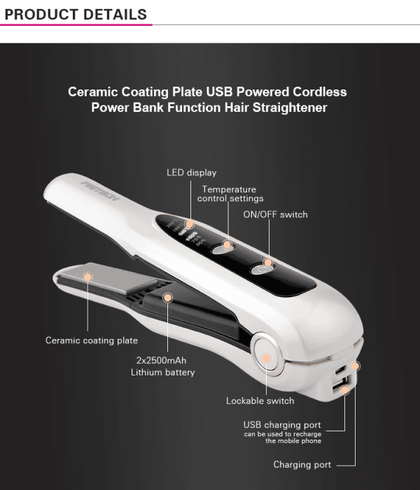 Travel USB Rechargeable Cordless Hair Straightener - Image 5